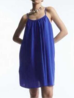 COS Cobalt Blue Spaghetti-Strap Loose Fit Mini Dress